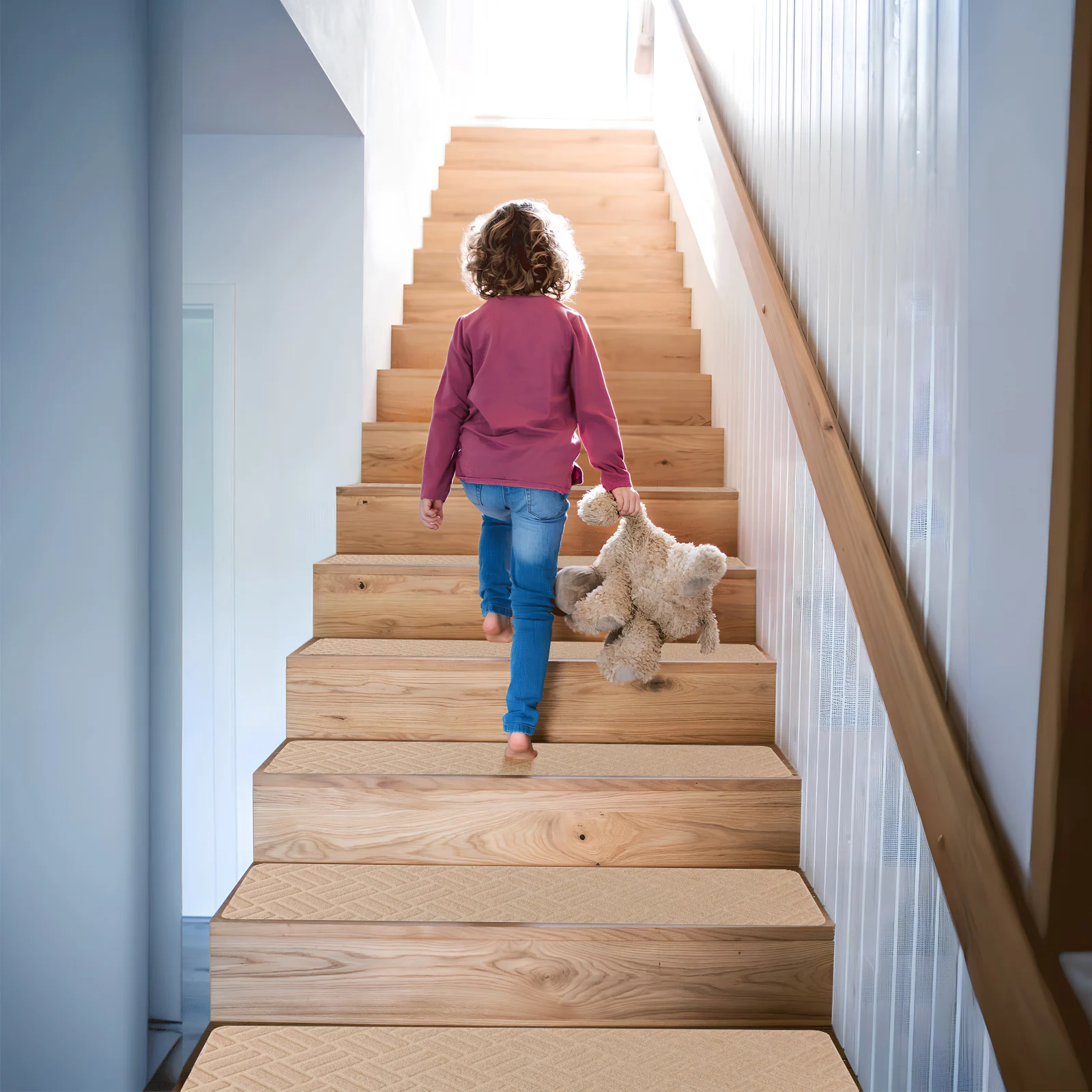 

15pcs Anti-slip Stair Treads for Wooden Steps Self Adhesive Stair Step Mats Indoor Carpet Tread Runner Horizontal Striped