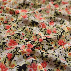 Black chiffon fabric with retro flower print, summer dress, cheongsam, soft, t1908