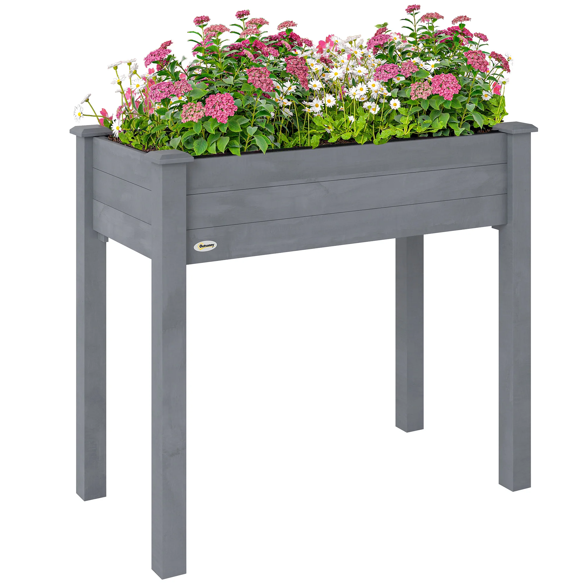 Elevated Natural Garden Plant Stand Outdoor Flower Bed Box Wooden