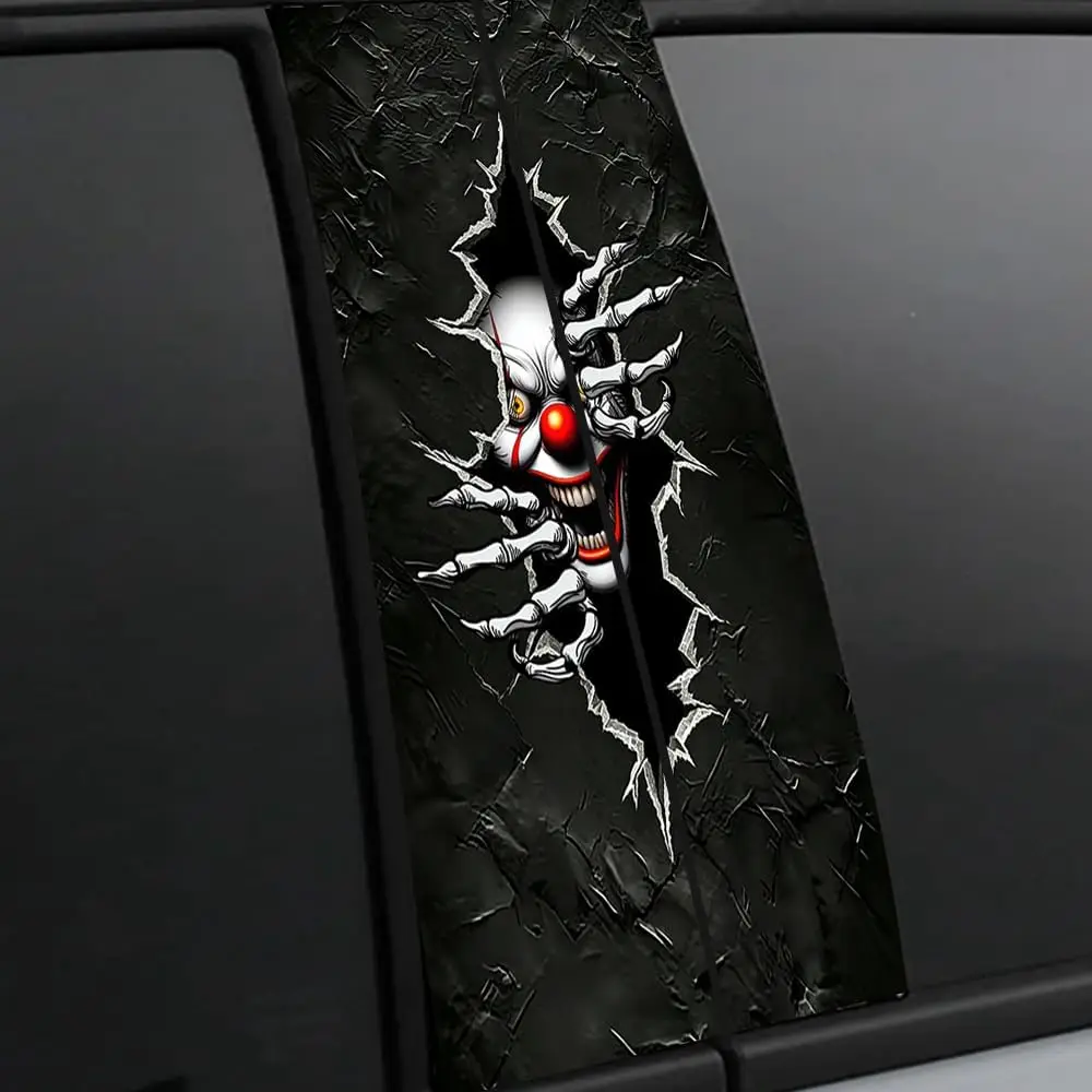 2pcs Horror Car B-Pillar Decal Funny Cracking Sticker for Car Center Pillar Waterproof Halloween Scary Car Sticker DIY Car Door