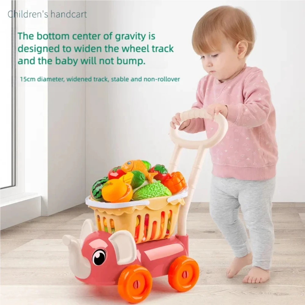 WizKidz Toddler Shopping Cart Toy Cutting Play Foods Kids Shopping Cart Pretend Food Fruits Vegetables Educational Learning Set