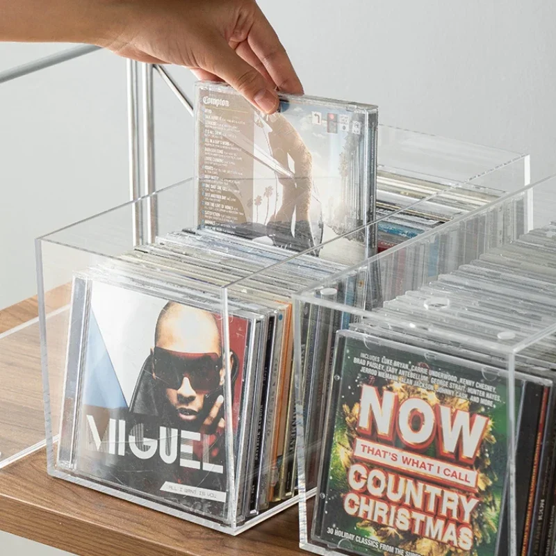 Spacious Transparent Acrylic Storage Box for Home, Plastic DVD CD Organizers with Dustproof Music Album Bin, Large Disc Holder