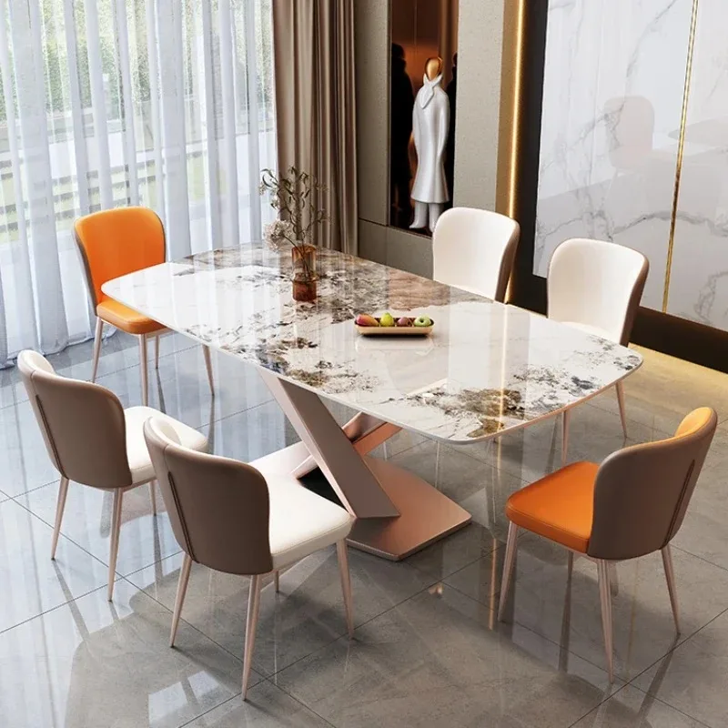 

6 Person Gold Dining Table Luxury Modern Unique Nordic Faux Marble Dining Table Living Room Kitchen Stoly Do Jadalni Furniture