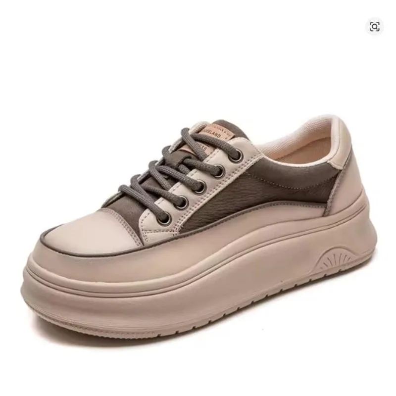 

Spring Autumn Flat Platform Shoes Women Mixed Colors Genuine Leather Casual Sneakers Ladies Comfort Trend Board Shoes