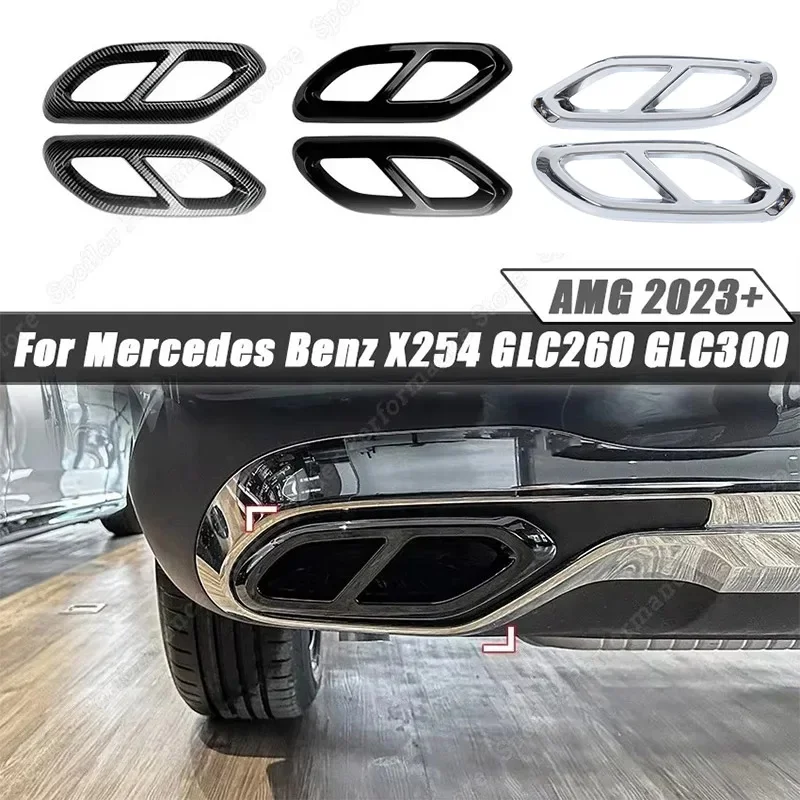 For Mercedes Benz GLC Class X254 GLC260 GLC300 AMG 2023+ Car Tailpipe Throat Frame Muffler Bumper Exhaust Pipe Cover Trim