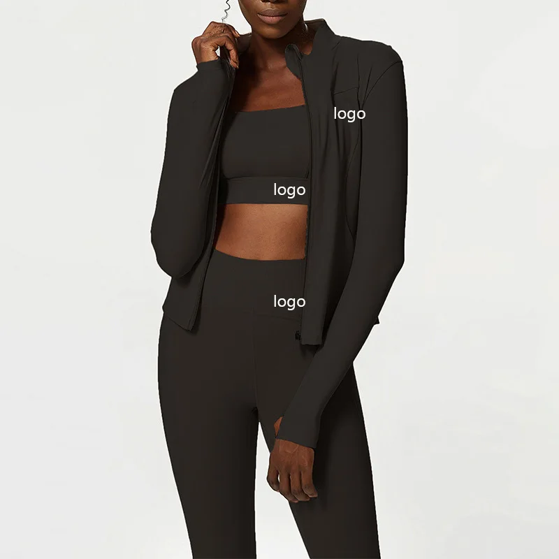 Yoga Set Jacket Three Piece Set Clothes Sportswear Training Wear Leggings Womens Pants Bra Gym Nylon Wholesale Customized Logo