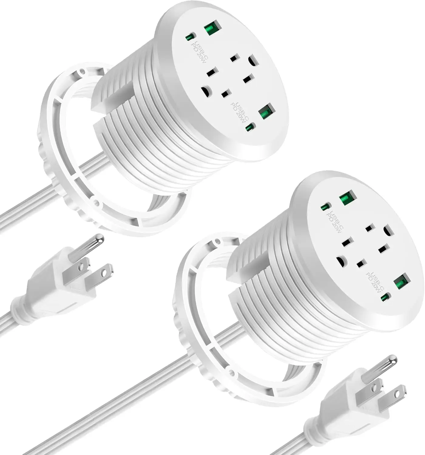 

3-дюймовый встраиваемый блок питания с быстрой зарядкой 40 Вт, 2 розетками и 4 USB-портами для стола - 2 штуки в упаковке