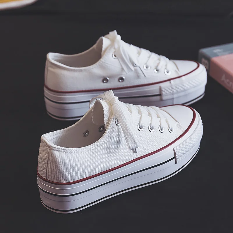 2023 sapatos baixos para mulheres vulcanizadas preto lona tenis plataforma tênis branco feminino aumentar altura sapato de skate