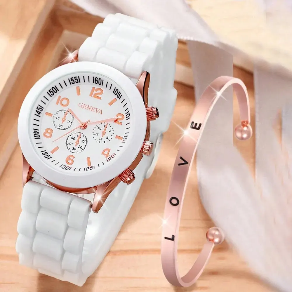 Fashion Women Watches Set White Silicone Jelly Quartz Watch Ladies Dress Wristwatch Gifts for Girls Relogio Feminino Reloj Mujer