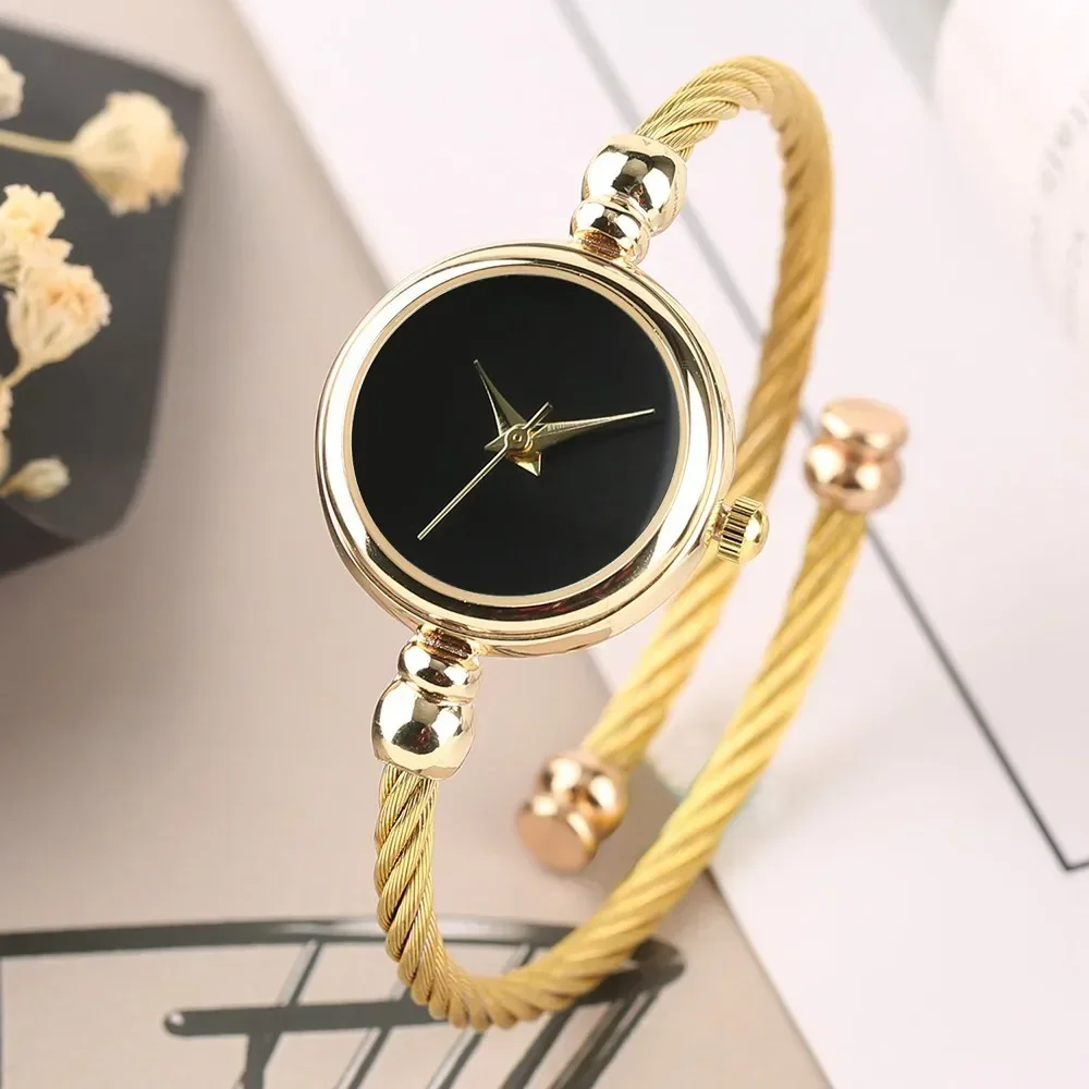 Relojes minimalistas para mujer, pulsera pequeña de oro, reloj de pulsera Retro de acero inoxidable para mujer, reloj de pulsera de cuarzo, reloj de vestir a la moda