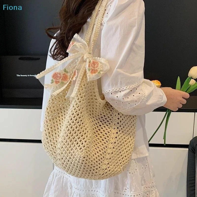 ✔Large Capacity Woven Bag Women's Shoulder Bags Casual Straw Wicker Woven Ladies Handmade Summer Beach Tote Messenger Bag