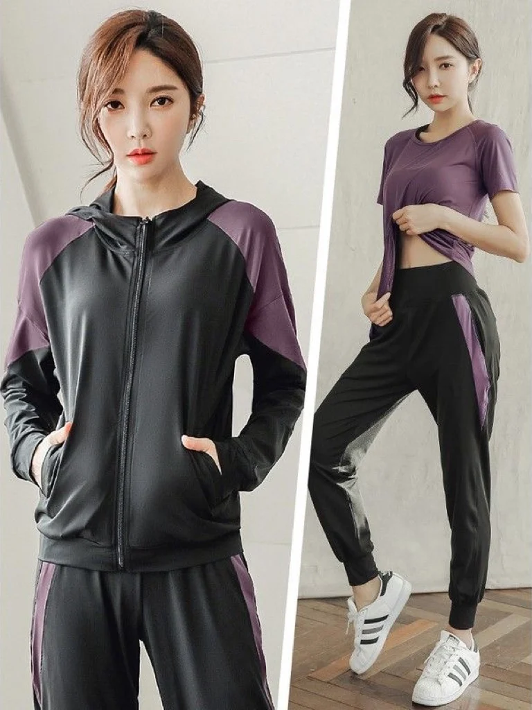 

Women's Loose Large Size Fitn Yoga Casual Running Gymnastics Suit Qui Dry Autumn Winter Leisure Gym Wear Tee Piece Set