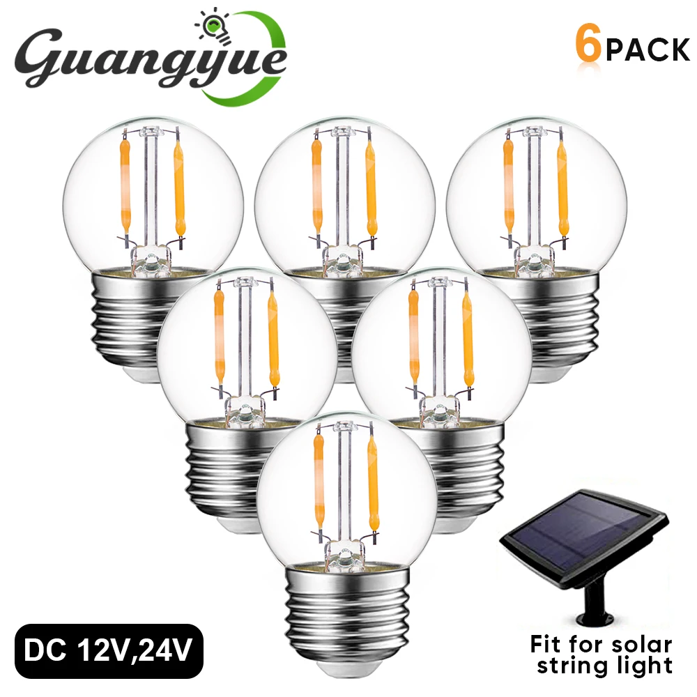 

LED Bulb 1W Edison for Solar String Lights E27 DC 12V 24V Clear Glass Globe Bulbs 2700K Warm White Replacement Light Bulbs