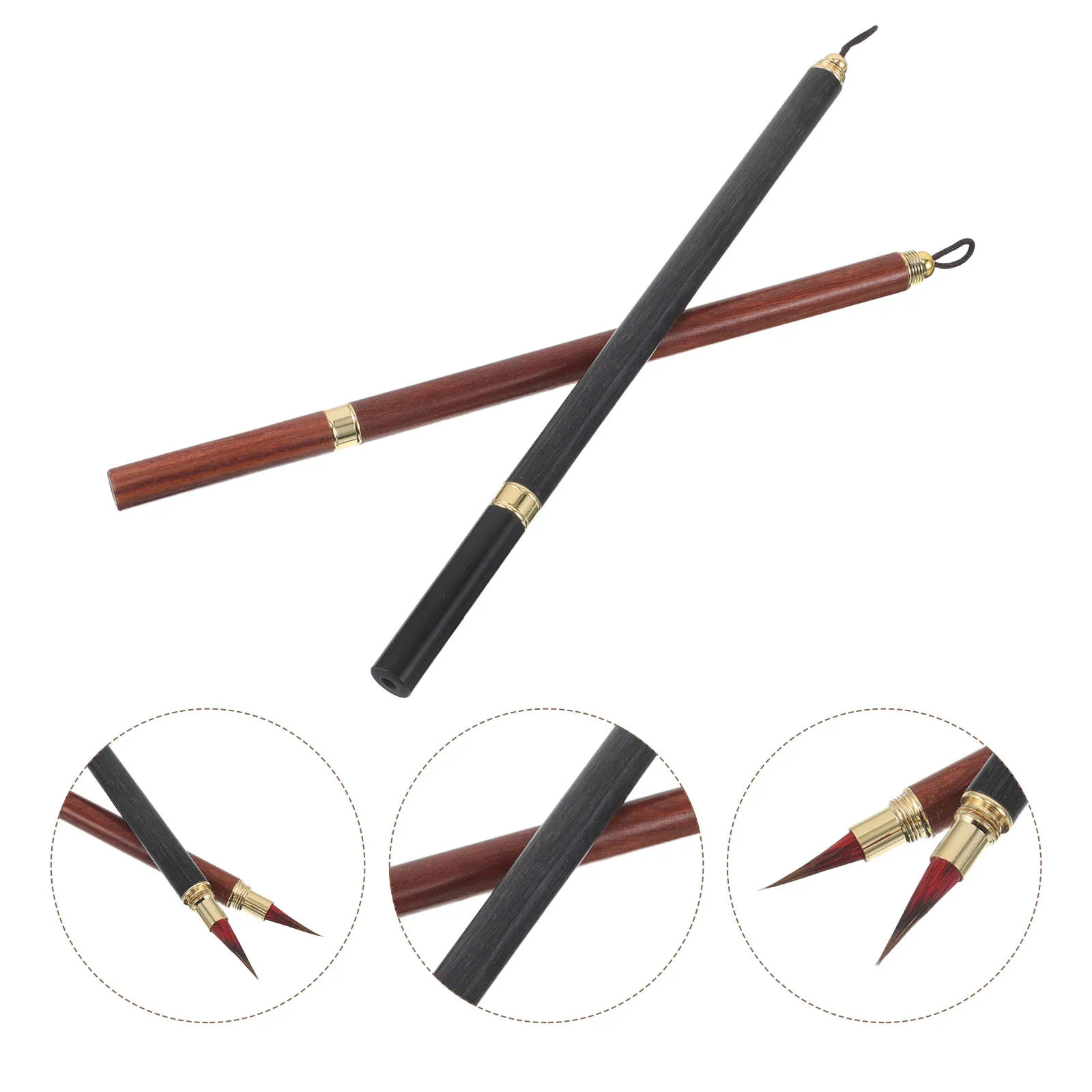 

2Pcs Fine Tip Chinese Calligraphy Brush Pen Protective Cap Ink Brush for Calligraphy Painting Art Sumi Brushes