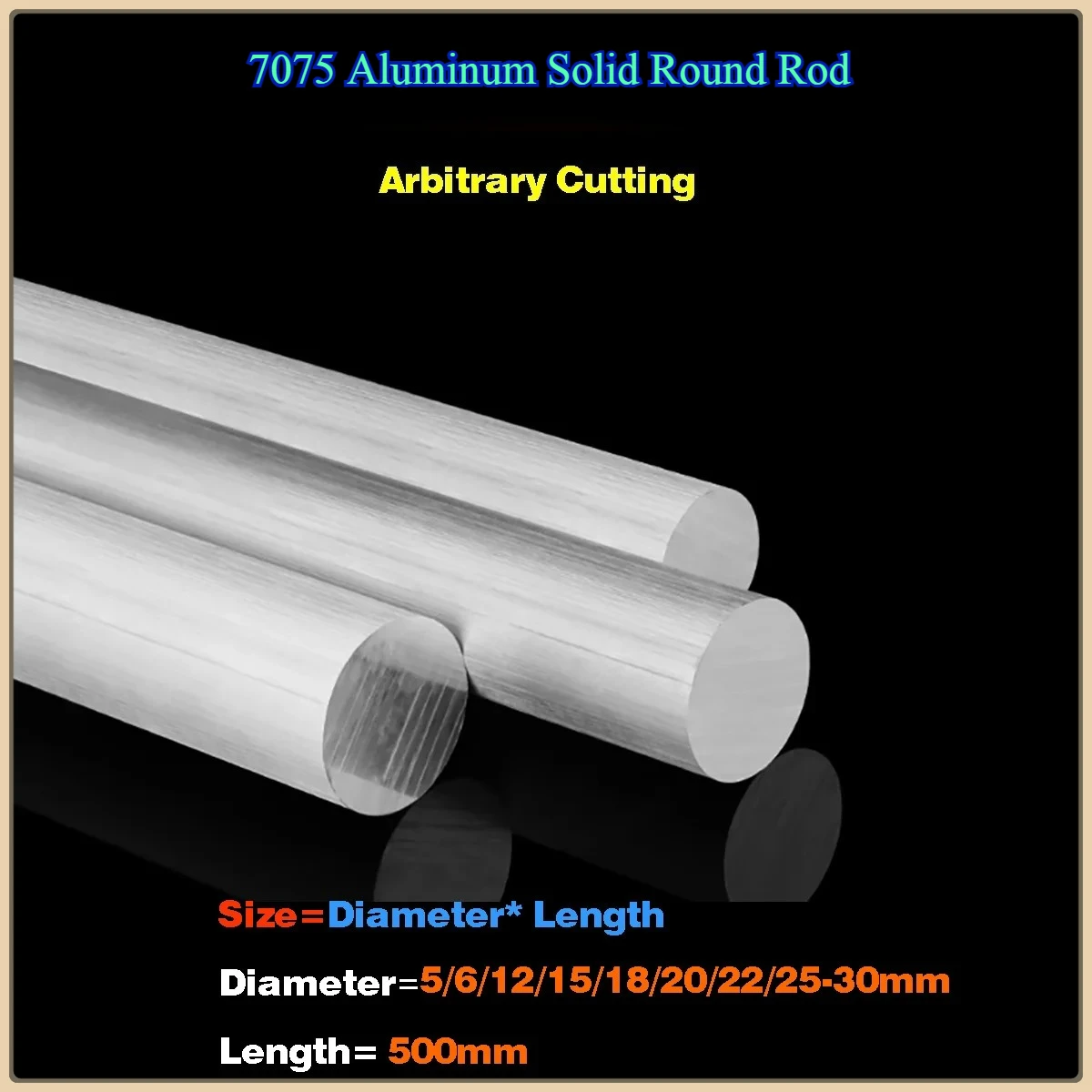 Diameter=5/6/12/15/18/20/22-30mm 7075 T6 Aluminum Rod Solid Super Hard Aluminum Round Rod Processing Zero Cutting Length=500 mm
