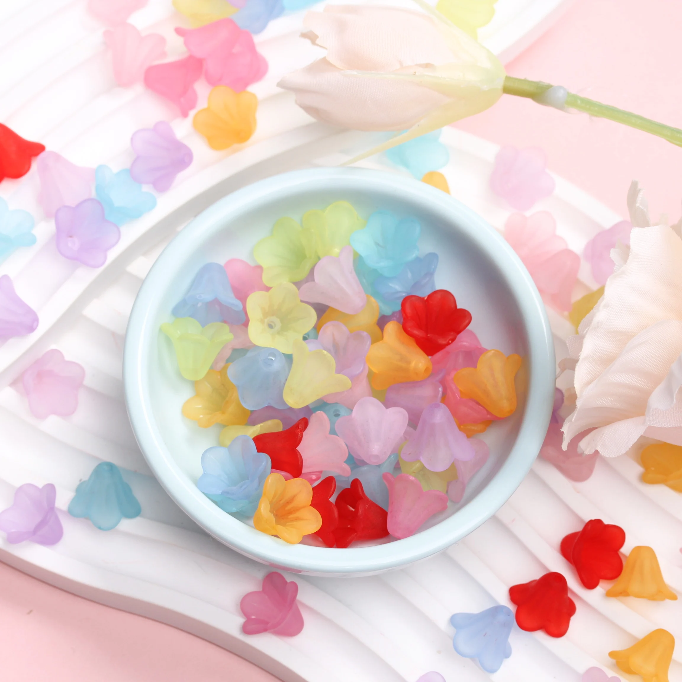 

50/200Pcs/set Acrylic Morning Gory Flower Spacer Beads 13mm/9mm Frosted Candy Color Beads Caps DIY Jewelry Making