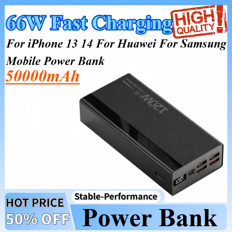 

50000mAh Mobile Power Bank Ultra 66W Fast Charging Emergency Suitable For iPhone 13 14 For Huawei For Samsung Mobile Power Bank