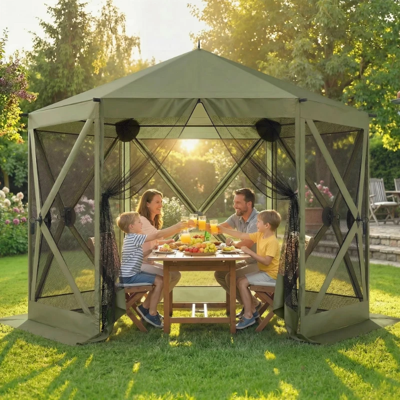10X11 feet portable dark green pop-up gazebo tent with tote bag and mesh cover
