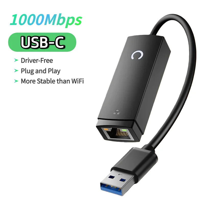 1000Mbps USB-C Ethernet Adapter Type-C To RJ45 Gigabit Ethernet USB Type-C LAN Network Card for Laptop Tablet PC