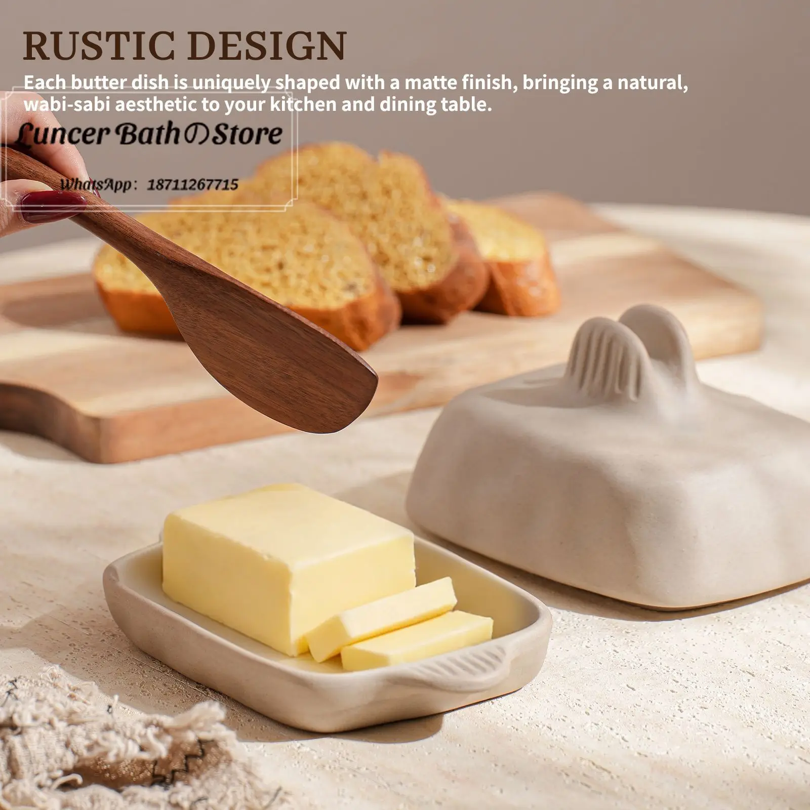 2pcsAmazon kitchen special butter box coarse pottery creative hand-pinched texture rectangular ceramic butter dish with lid
