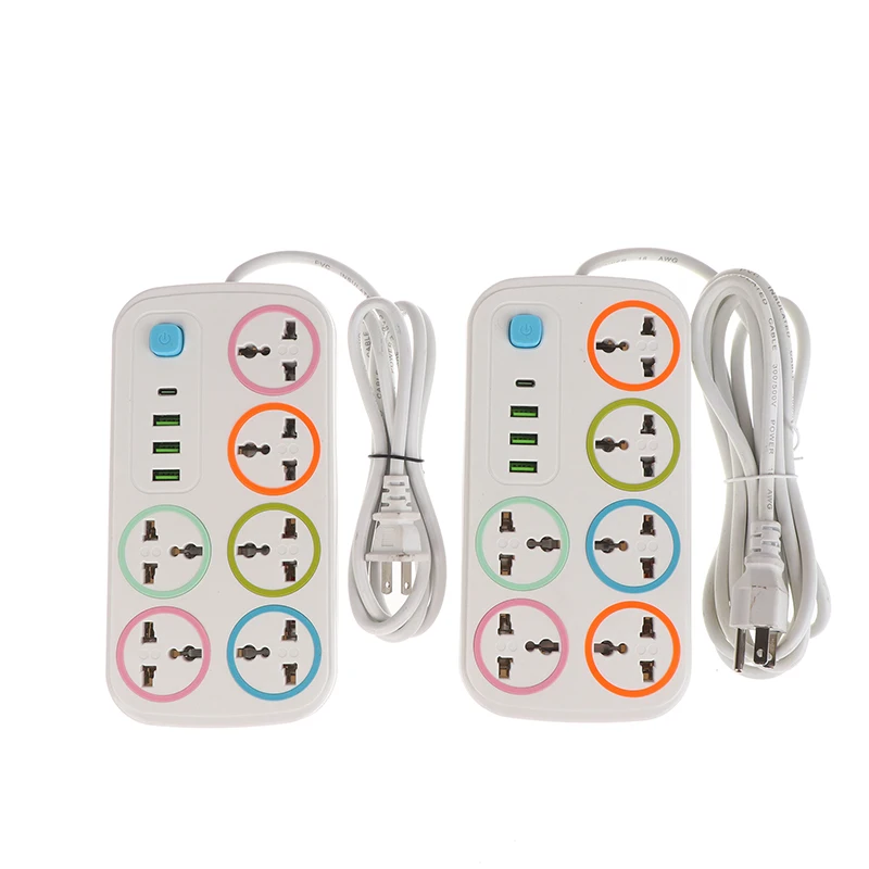 EU US Plug 2/3Pin Power Strip 1 TypeC 3 USB Port 6 Way A C Outlet 2/3/5M Extension Power Socket Charge Electrical Socket