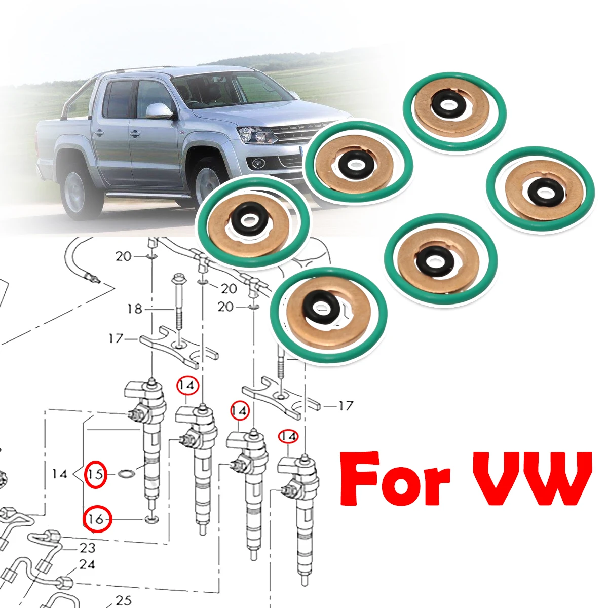18pc Fuel Injector Nozzle Copper Gasket O-ring Seal Repair Kit Accessories For VW AMAROK EOS GOLF JETTA PASSAT SCIROCCO TIGUAN