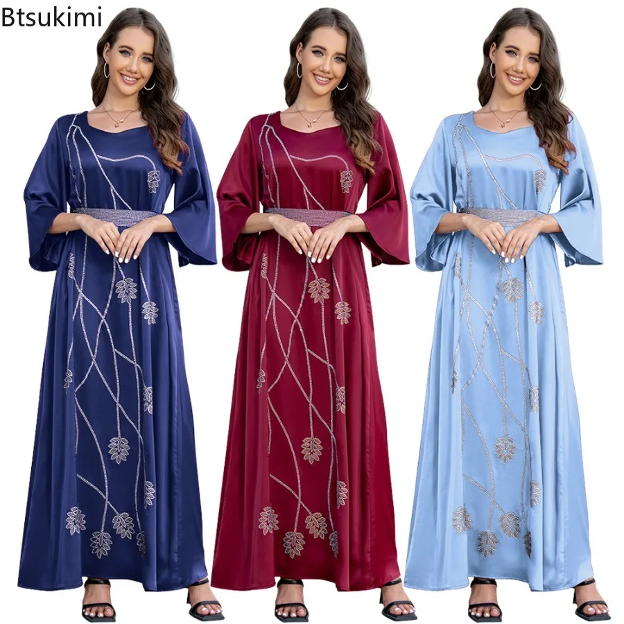 

Turkey Muslim Dress Women Diamonds Abaya Elegant Lace-up Party Dresses Moroccan Kaftan Long Robe Femme Musulmane Hijab Vestidos