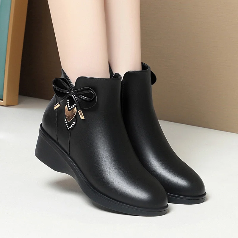 Women's Boots 2023 Winter Cotton Shoes  Bow-knot Ankle Boots for Women Zipper Fashion Boots Platform Mother Boots