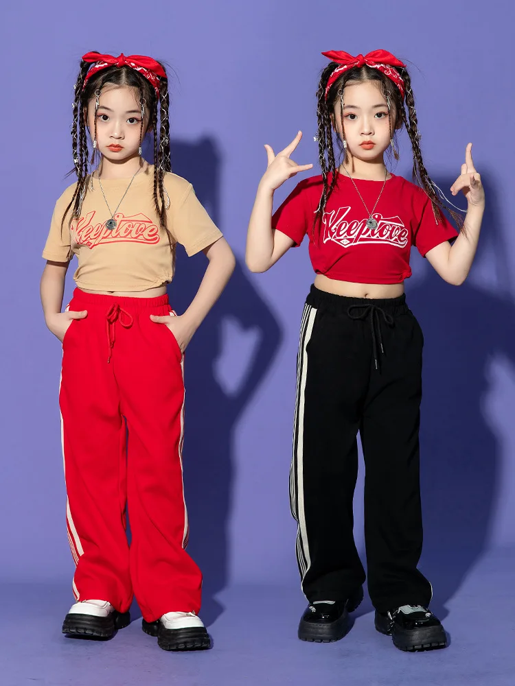 Cool T Shirt Jogger Children Ballroom Jazz for Girls Dancewear Street Dance Wear Stage Outfits Dancing Clothes Hip Hop Costumes