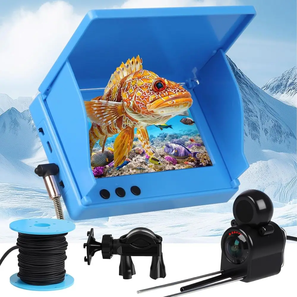 

Портативная камера для подводной рыбалки HD 1080P с экраном 4,3 IPS, кабелем 98 футов, ночным видением и аккумулятором емкостью 5000 мАч для льда, озера и