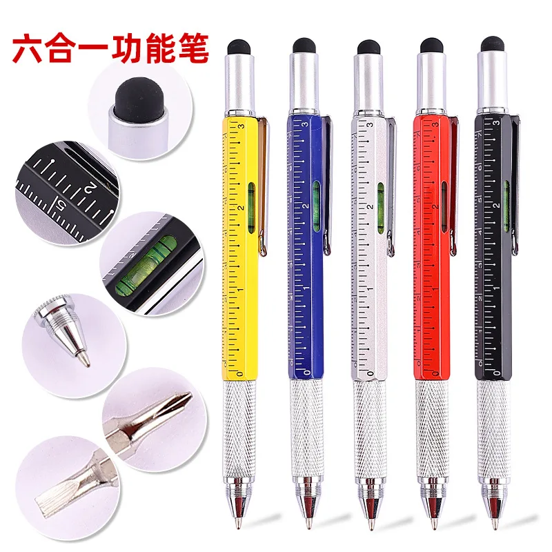 

6-in-1 Multi-Tool Pen with Bubble Level Ruler Stylus Screwdriver Ballpoint Pen for Outdoor EDC Repair Survival Gear