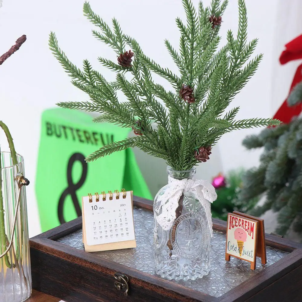 Handcraft Artificial Norfolk Pine Branches DIY Wreath Elegant Simulation Pine Needle Realistic Fake Pine Cone