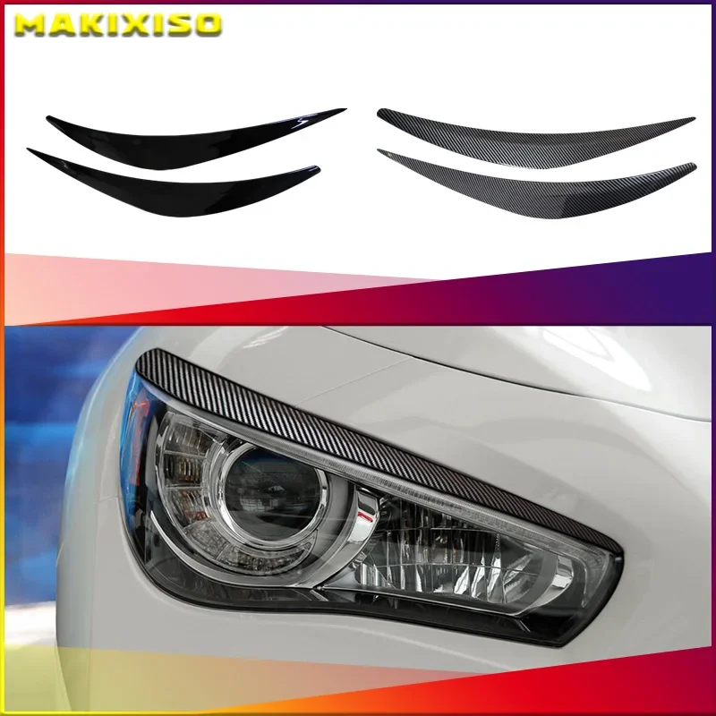 

2Pcs Car Front Headlight Eyebrow Auto Trim Sticker Body Kits Tuning Gloss Black/Carbon Look For Infiniti Q50 2014-2023+ ABS