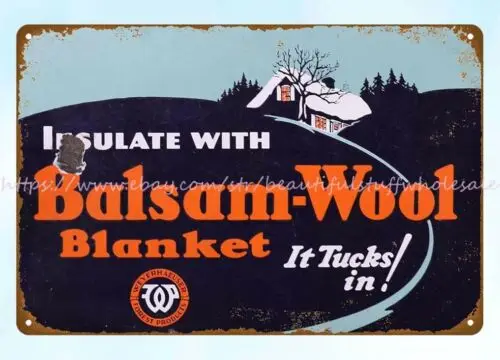 ART DECO EARLY BALSAM-WOOL BLANKET BUILDING SSP metal tin sign  shop signs