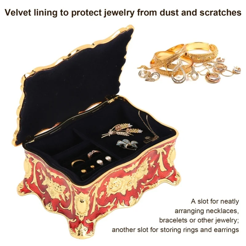 

Винтажная шкатулка для украшений, миниатюрная, в европейском стиле, антикварная, металлическая, с эмалью, органайзер для колец, ожерелий, серег, золотисто-белая