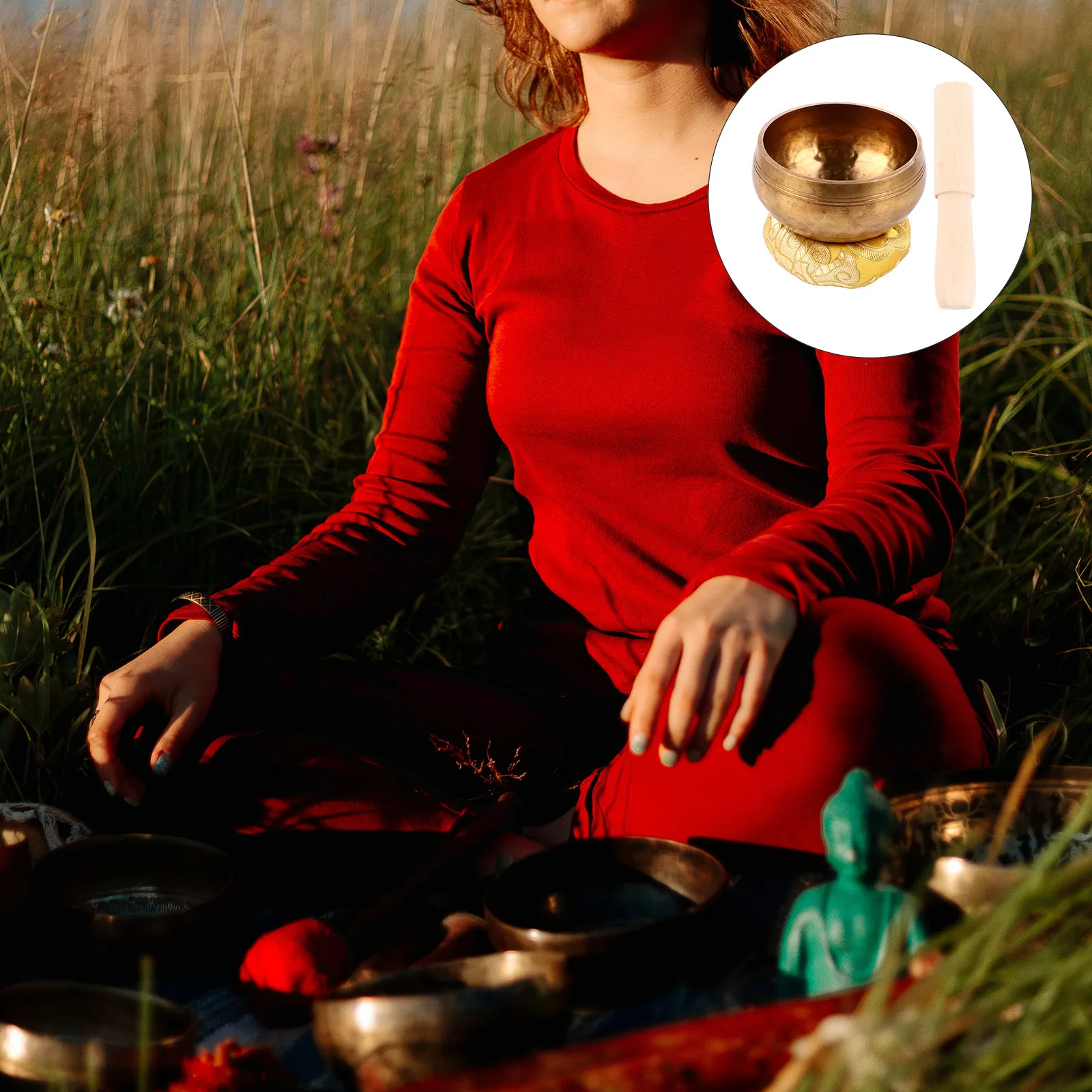 1Set Tibetan Singing Bowl Set Yoga Meditation Bowl Copper Alloy Sound Healing Tool for Mindfulness Relaxation Focus Chakra