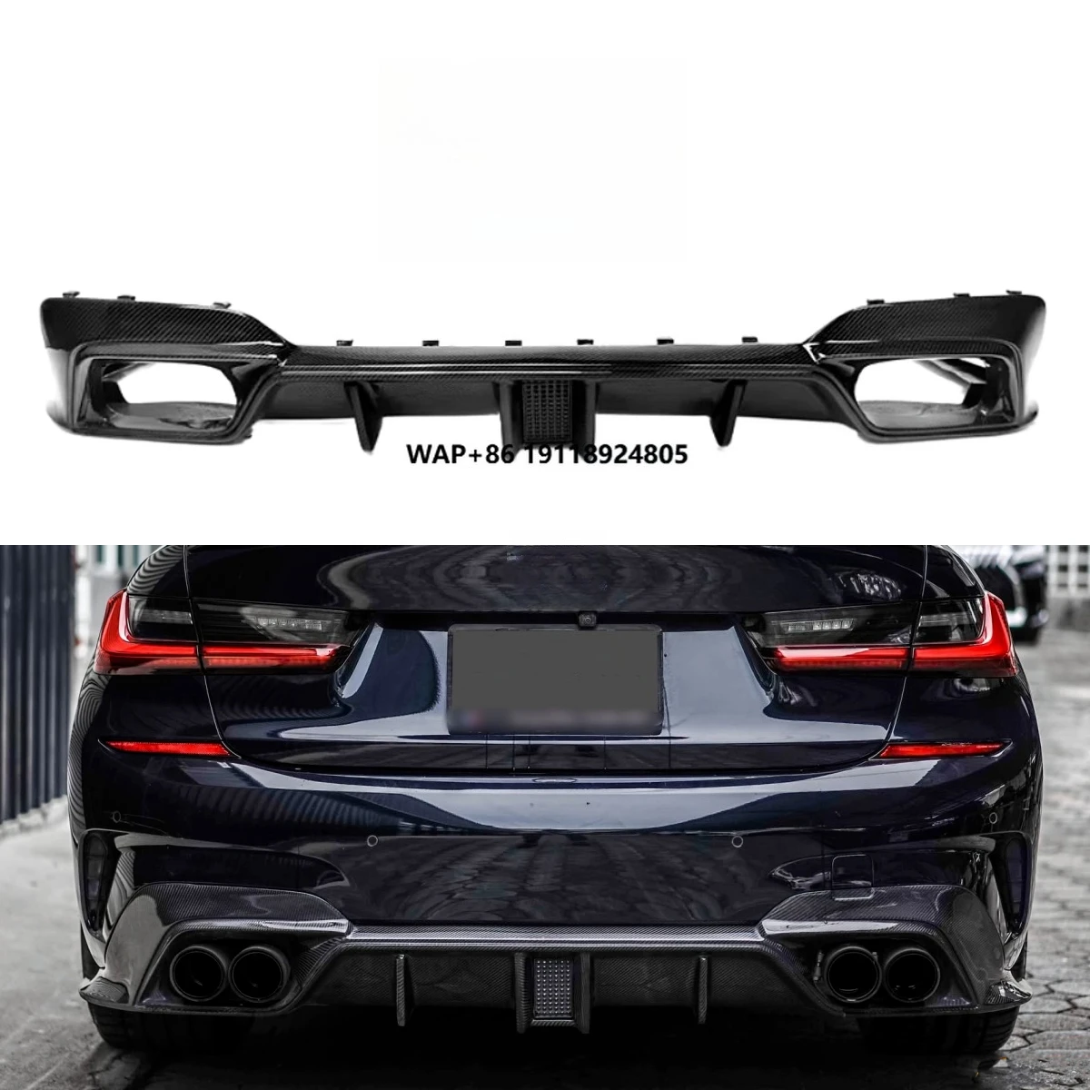 Carbon Fiber CMST Style Rear Diffuser With LED Light for  3 Series G20 M-Sport 330i M340i Rear Bumper Lip Diffuser