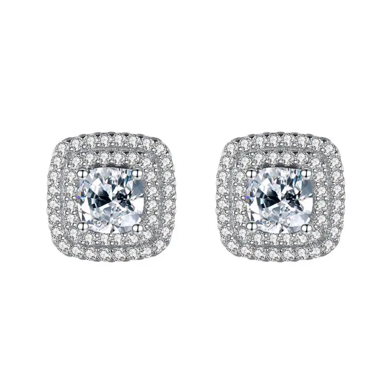 

Exquisite Four-Claw Square Diamond S925 Sterling Silver Women Earrings Studs