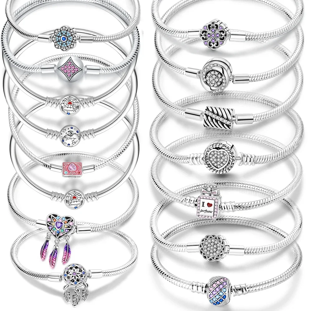 

Dream Catcher Bead Pattern Bracelet Women Jewelry 925 Sterling Silver Original Pink Bracelet Luxury Valentines Delicate Gift