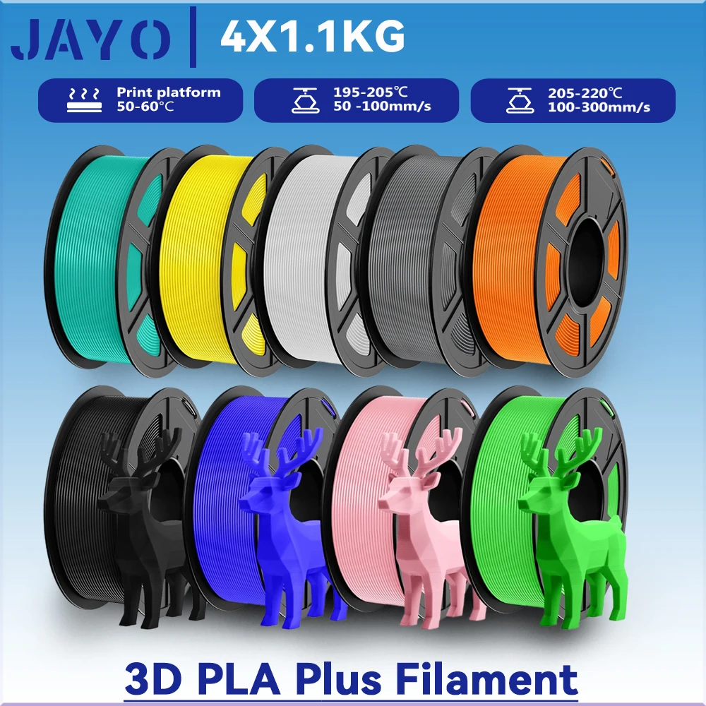 JAYO PLA + Filament 4 Rolls 1.75MM PLA Plus 3D Printer Filament 1.1KG/roll For FDM Neatly Wound Coloful 3D Printing Material