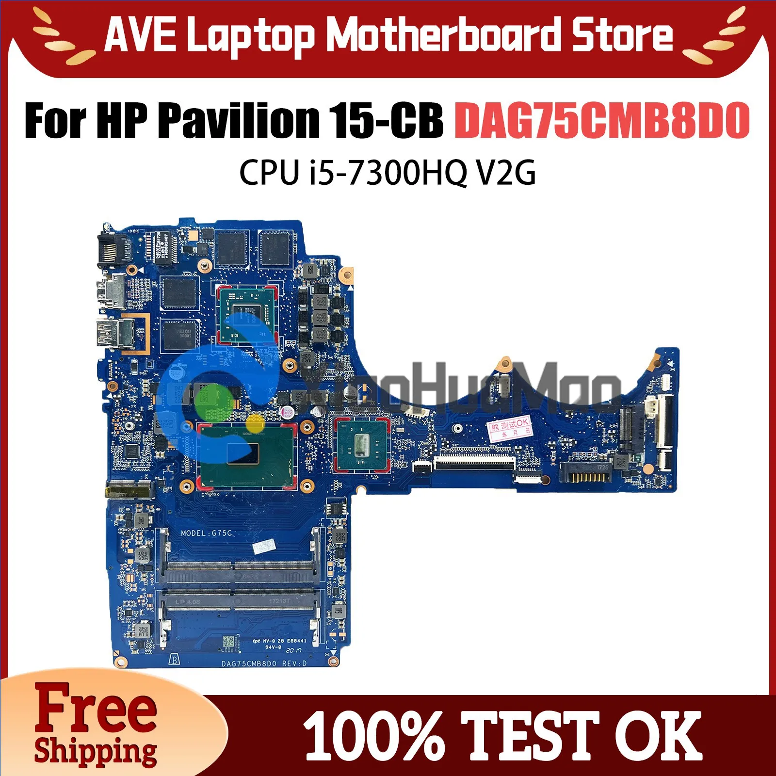 DAG75CMB8D0 Notebook Motherboard For HP 15-CB 15T-CB Laptop Mainboard 926309-601 With i5-7300HQ CPU V2G