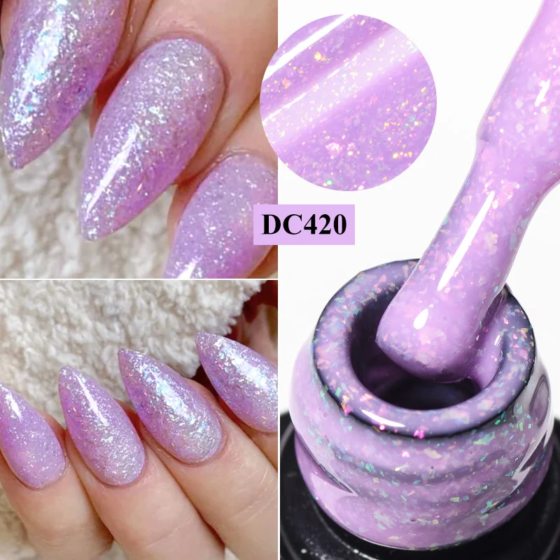 Mtssii 7ml Aurora Glitter Rubber Base Gel Purple Pink Sparkling Sequins Chrome Semi permanent Soak Off Long Lasting UV LED Nail