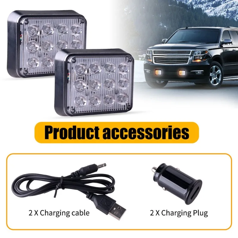 1/2PCS Magnetic Wireless Trailer Lights LED Flashing Portable Beacon Warning Light Amber White Light for Vehicles Cars Bus Mount