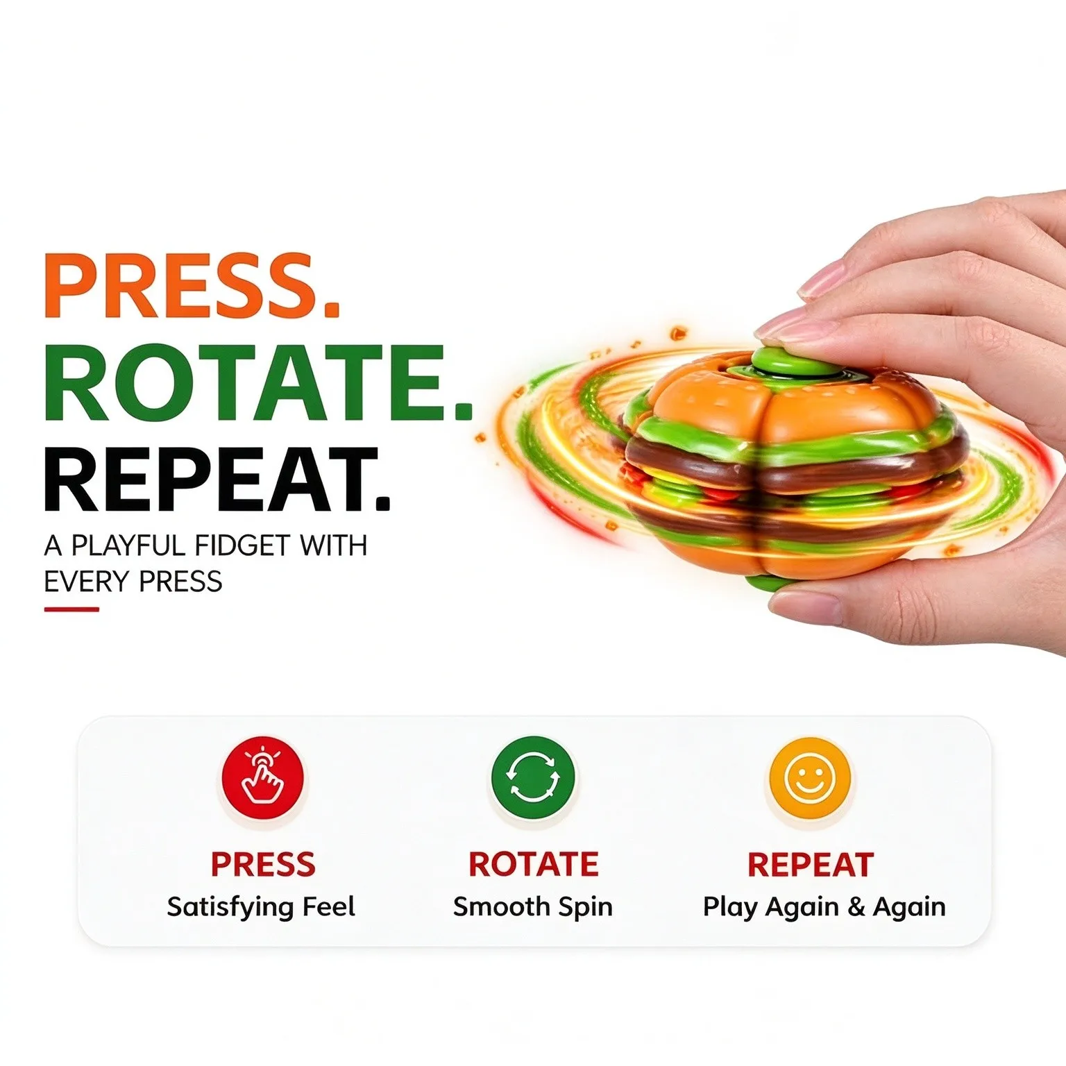 Hamburger Fidget Spinner Balls Press to Spin Mechanical Sensory Fidget Toys Handheld Stress Relief Desk Toys Fun Gifts For Adult