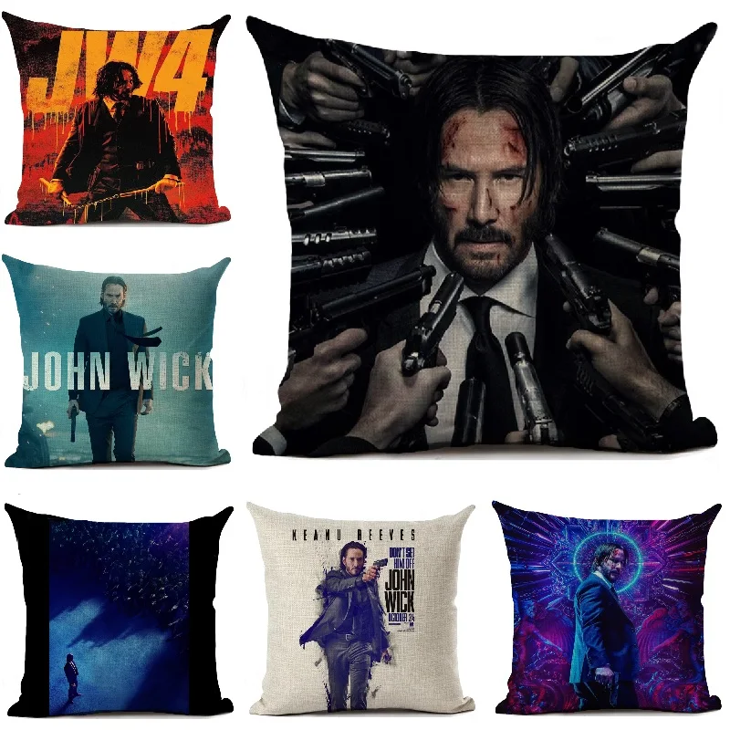 

John Wick Cushion Cover Decor Keanu Reeves Movie Pillowcase For Sofa Home Decoration Living Room Throw Pillows