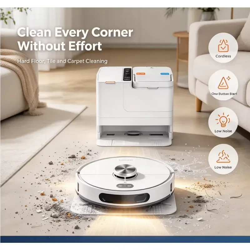All-in-One Sweeping Robot with LDS Navigation Brushless Motor 1000mAh Battery Auto Empty Self-Cleaning Base