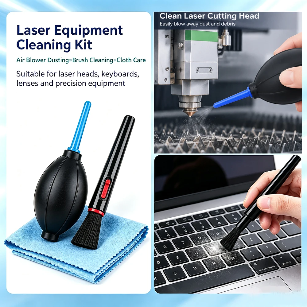 3-Set Air Blowing Tool Cleaning Tools Laser Lens with Dust-Off Brush Cleaner Kit Multi-function for Raytools Precitec BOCHU