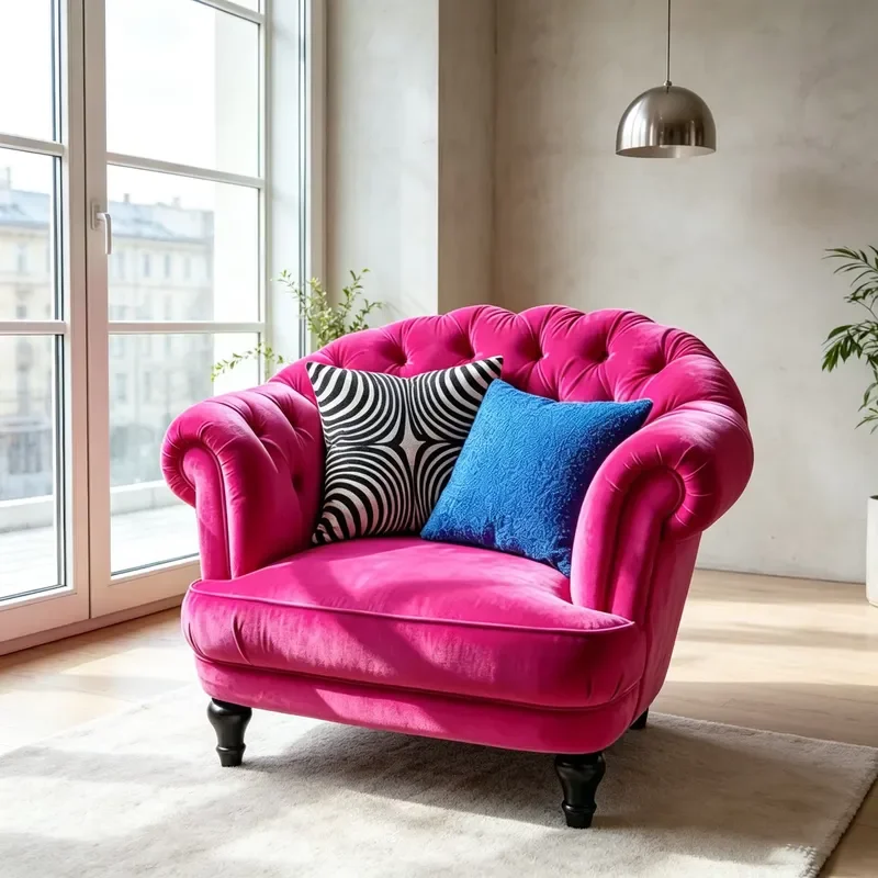 Velvet Decorative Armchair Button Tufted Single Lounge Chair Luxury Fuchsia Suitable for Living Room Hotel Use