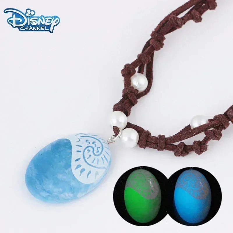 Disney LED Movie Original Vaiana Moana Princess Handmade Braided Leather Rope Necklace Pendant Cosplay Model Action Figure Gift