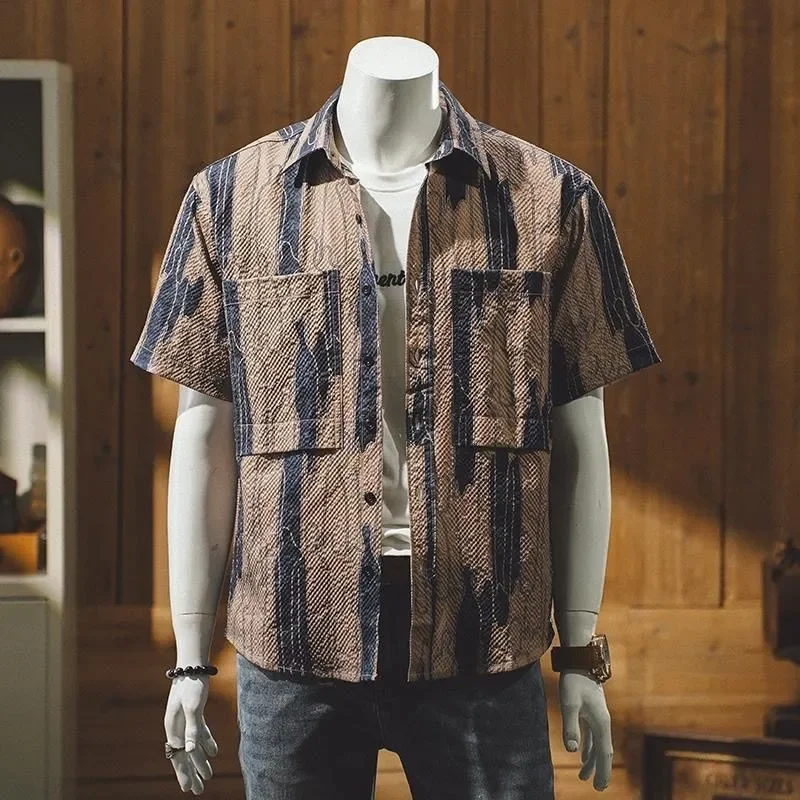 Summer retro new short sleeved printed shirt for men loose and casual fashion all match top outfit hombre cardigans